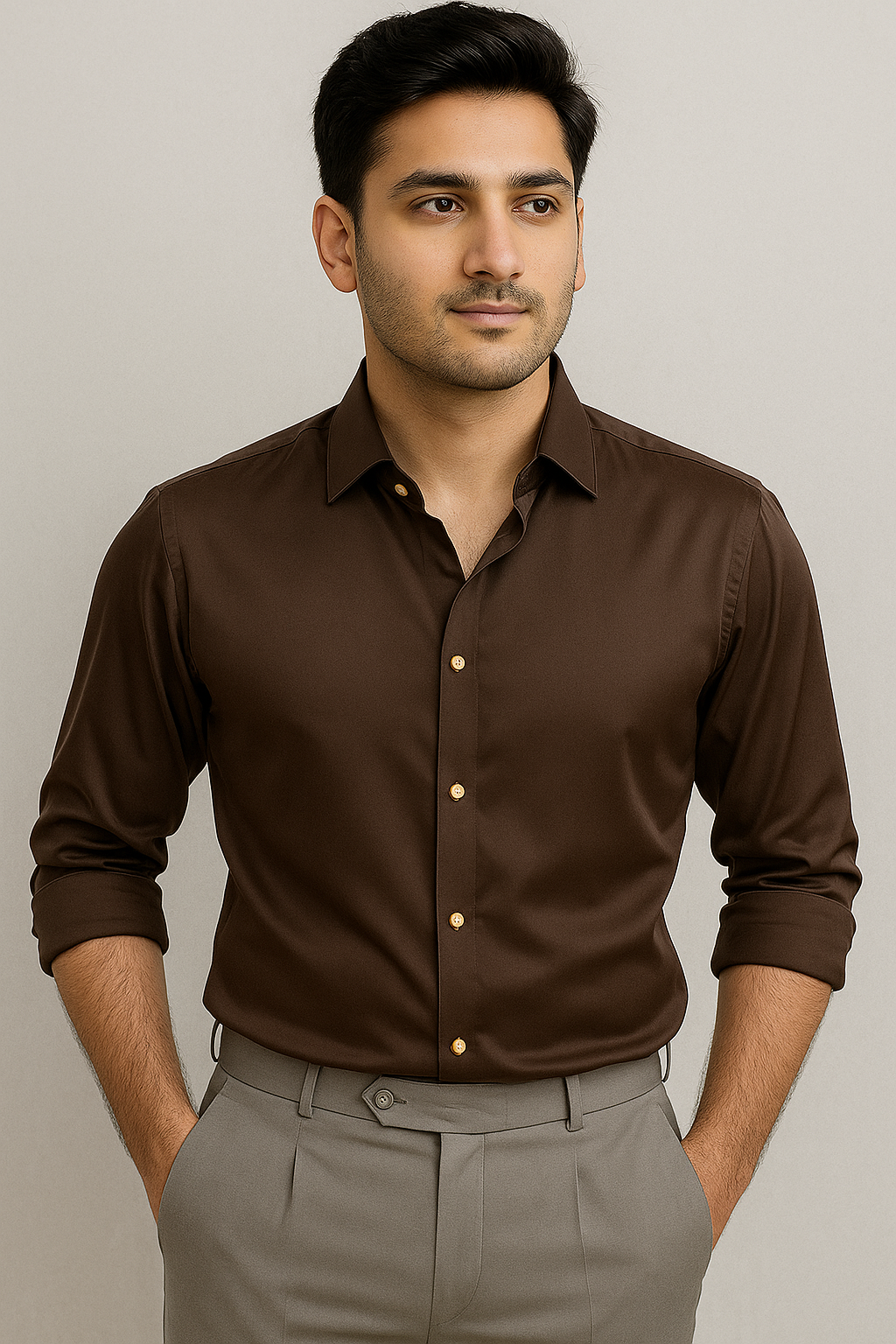 IMP LIQUID FABRIC SHIRT - DARK BROWN