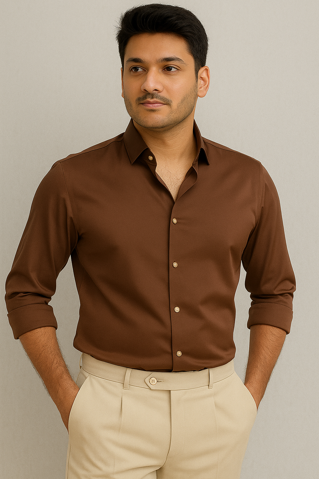 IMP LIQUID FABRIC SHIRT - BROWN
