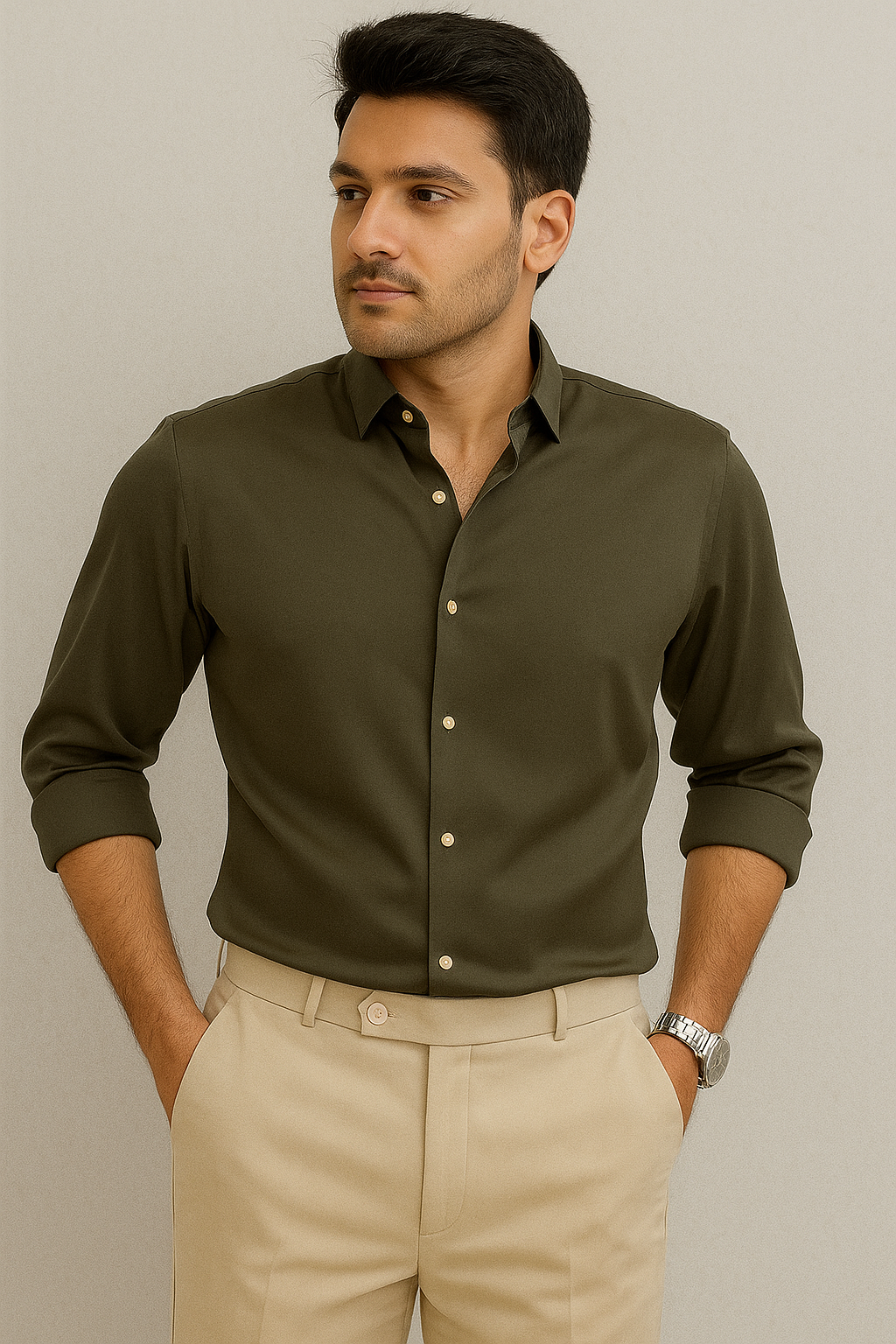 IMP LIQUID FABRIC SHIRT - OLIVE GREEN